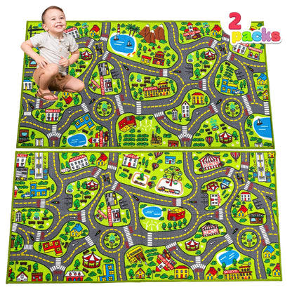 JOYIN 2 Pack Kids City Town Rug(150x80cm),Car Play Carpet,Road Rug for Toddlers,Pretend Play Gift for Kids,Educational Floor Mat for Bedroom & Playroom,Toy for Boys and Girls