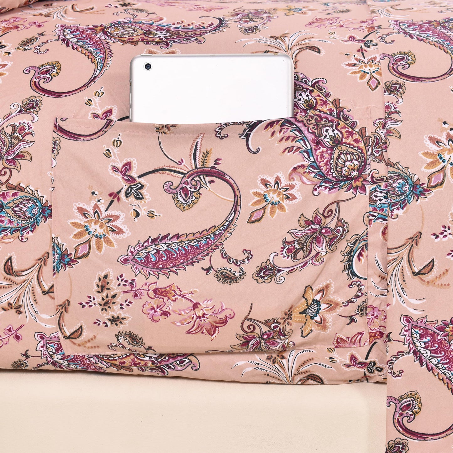 Elegant Comfort Softest and Coziest 6-Piece Sheet Set - 1500 Premium Hotel Quality Microfiber - Deep Pocket, Wrinkle Resistant 6-Piece Paisley Pattern Bed Sheet Set, Queen, Paisley Coral
