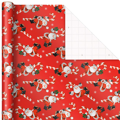 Hallmark Vintage Christmas Wrapping Paper Cut Lines on Reverse (3 Rolls: 120 sq. ft. ttl) Dancing Santas, Classic Snowman, "Merry, Jolly, Happy, Peace"