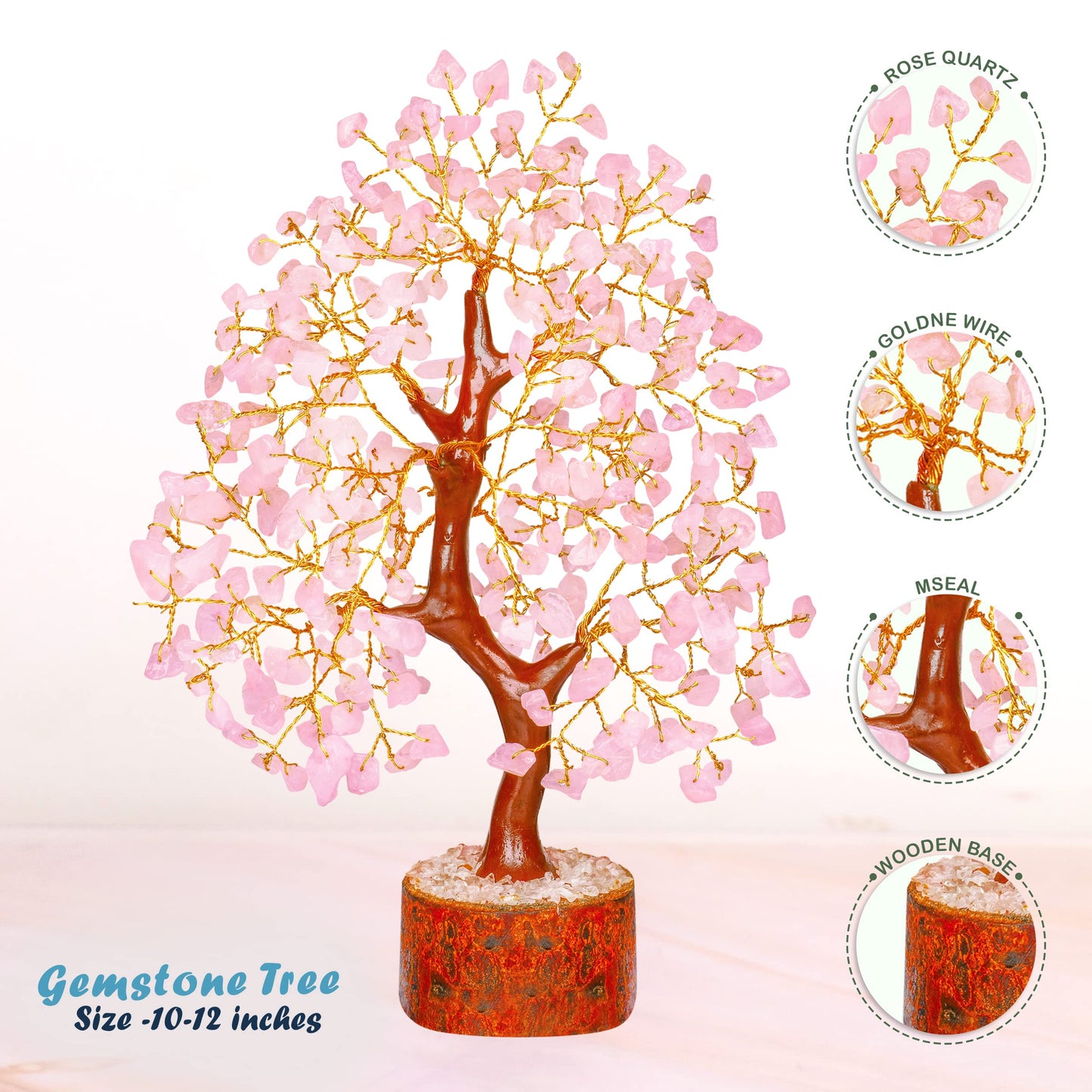 Rose Quartz Feng Shui Crystal Tree - Pink Spiritual Decor - Gemstone Bonsai Tree - Positive Energy Pink Desk Accessory