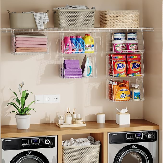 3-Pack Large Hanging Laundry Basket: Wire shelves