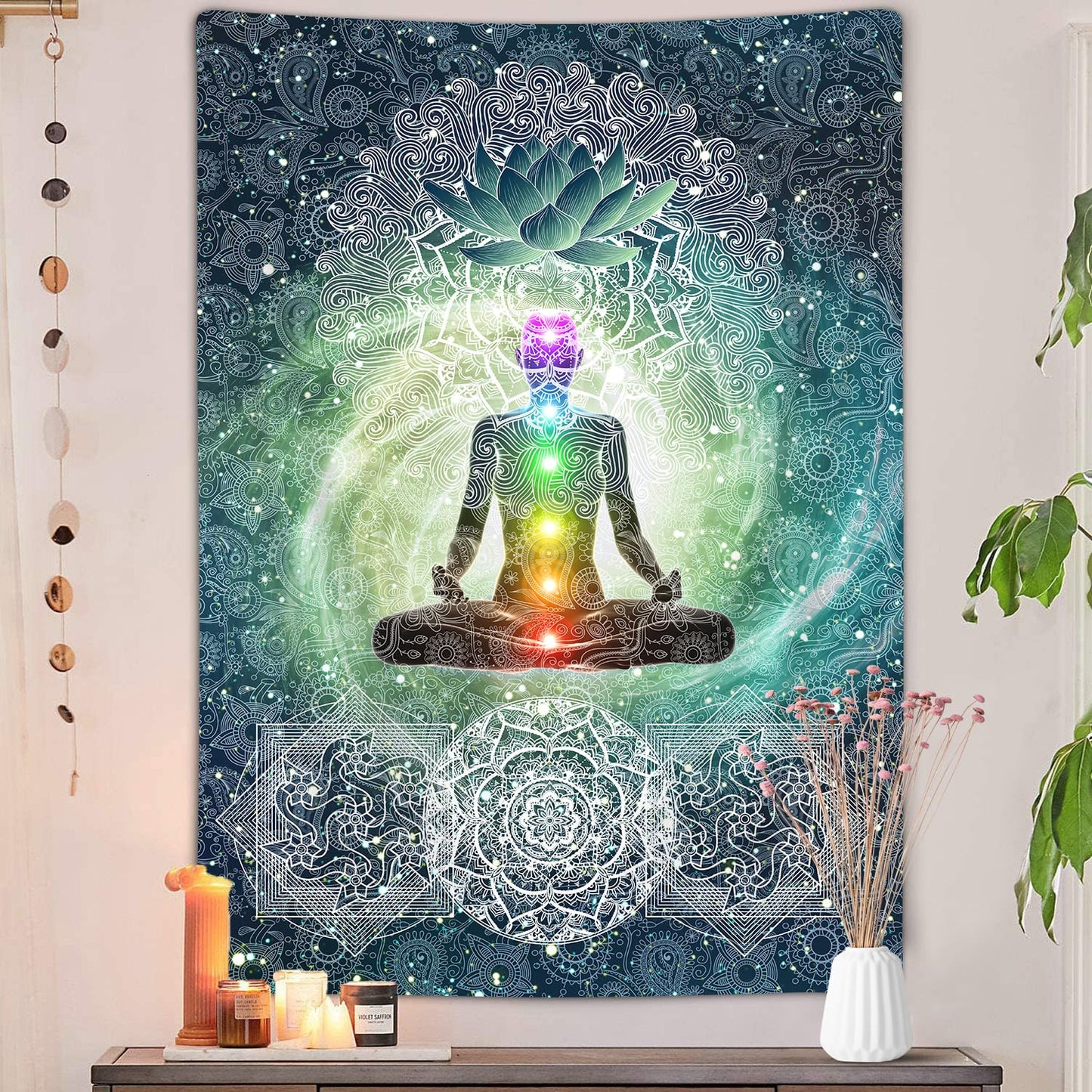 DYNH Meditation Vertical Tapestry, Yoga Decor Tapestry Wall Hanging for Bedroom, Lotus Tapestries Poster Beach Blanket College Dorm Home (40W X 60H)
