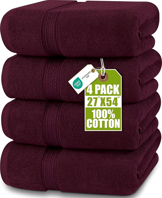 Utopia Towels 4 Pack Premium Bath Towels Set, 27 by 54 Inches, 100% Ring Spun