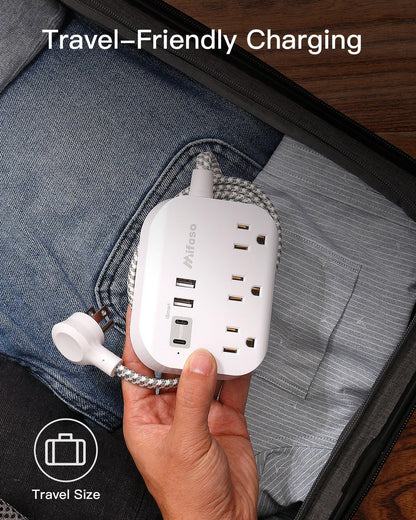 Travel Essentials - Mifaso Power Strip with USB, Compact Flat Plug Extension Cord 5ft with 3 Outlets 4 USB Ports, Non Surge Cruise Must Haves, Cruise Ship Essentials, Dorm Room, Apartment Essentials