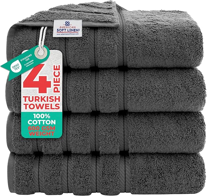 American Soft Linen Luxury 4 Piece Bath Towel Set, 600 GSM 100% Cotton Turkish