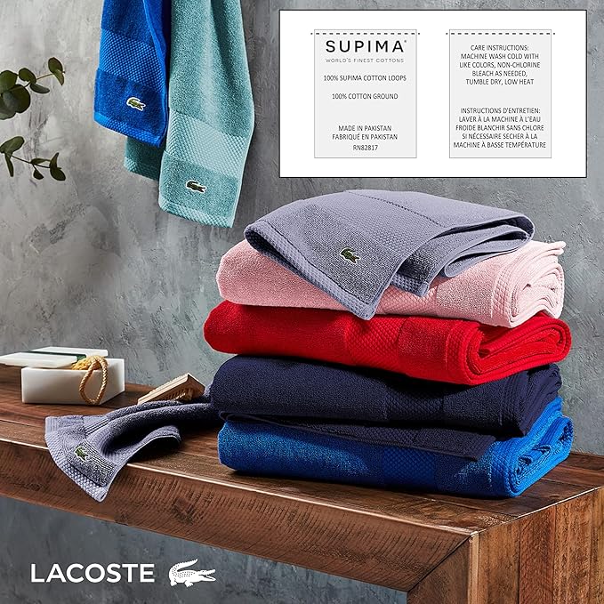 Lacoste Heritage 100% Supima Cotton Hand Towel, Premium Super Soft Bath Towel