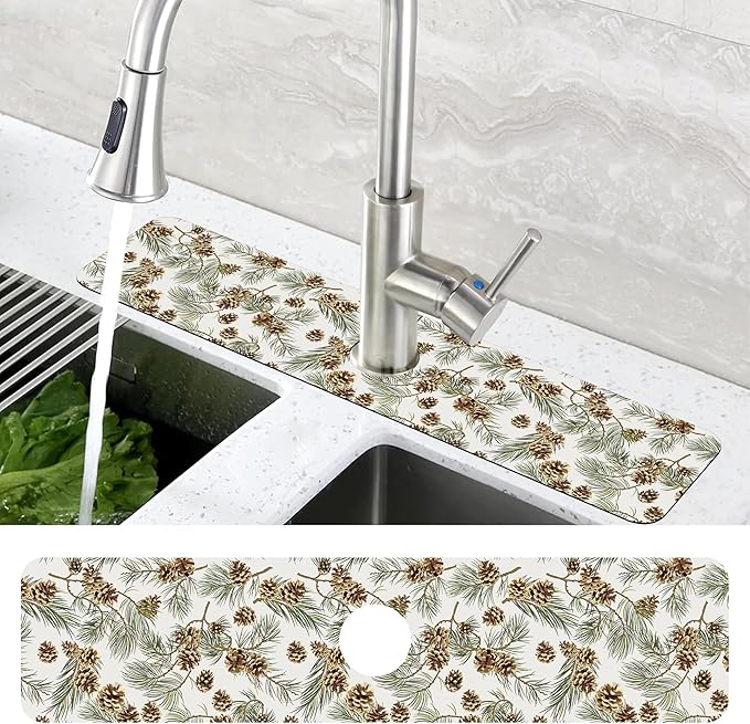 Abstract Pine Cones Sink Faucet Absorbing Mat Splash Guard Behind Faucet Sink