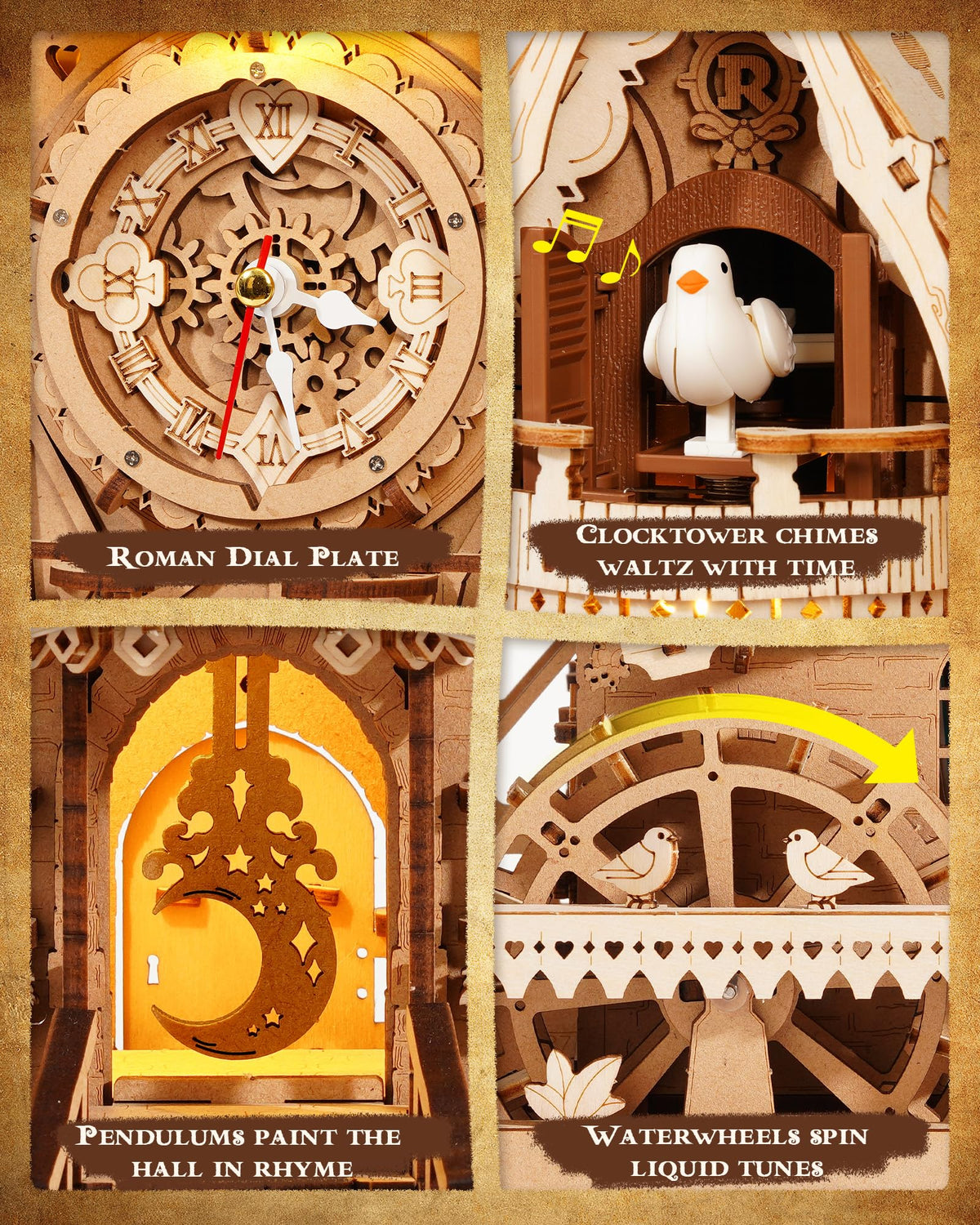 ROKR 3D Wooden Puzzles for Adults,Wooden Cuckoo Clock Model kit,435 Piece 3D Puzzles,Ideal Gift for Adults and Teens