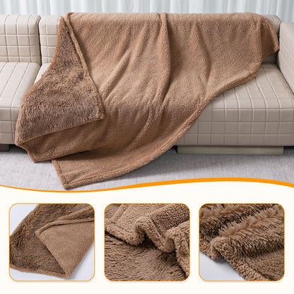 Cat Calming Dog Blanket for Couch Waterproof Fluffy Faux Fur Blankets for Dogs and Cats Soft Lightweight Couches and Bed Cover Washable(Brown,M-57x40in)