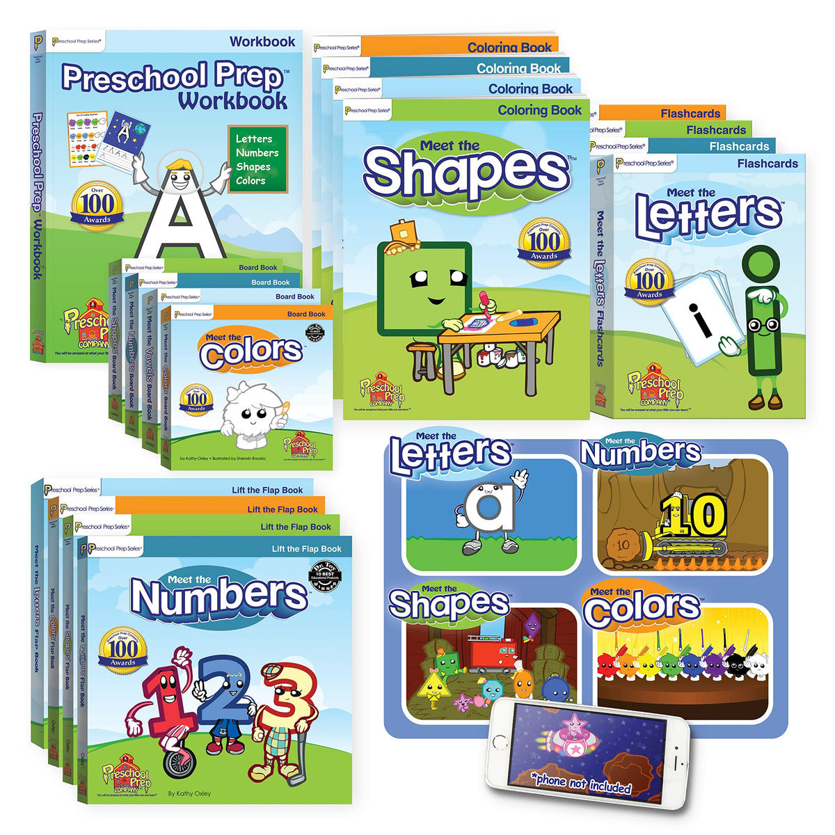 Preschool Prep Pack: Meet The Letters Numbers, Shapes & Colors Big Set! - Bundle with Flashcards, Coloring, Board, & Flap Books, Basic Skills Workbook, & Video Downloads!