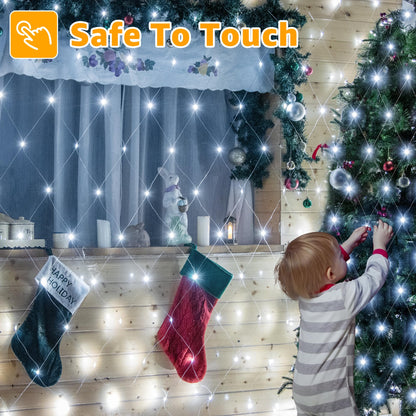 Ollny Net Lights Outdoor Mesh Lights IP67 Waterproof, 210LED 10x7ft Cool White Christmas Net Lights, Connectable Remote 8 Modes Tree Light for Bushes Shrubs Lawn Indoor Decorations