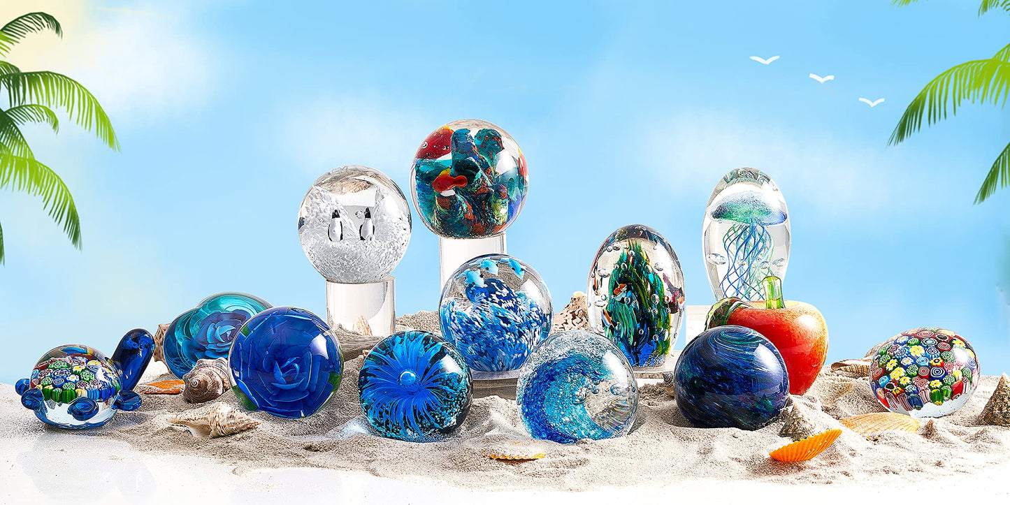 EUSTUMA Hand Blown Underwater World of Glass, Office Paperweight, Aquarium Decor, Ocean Lovers