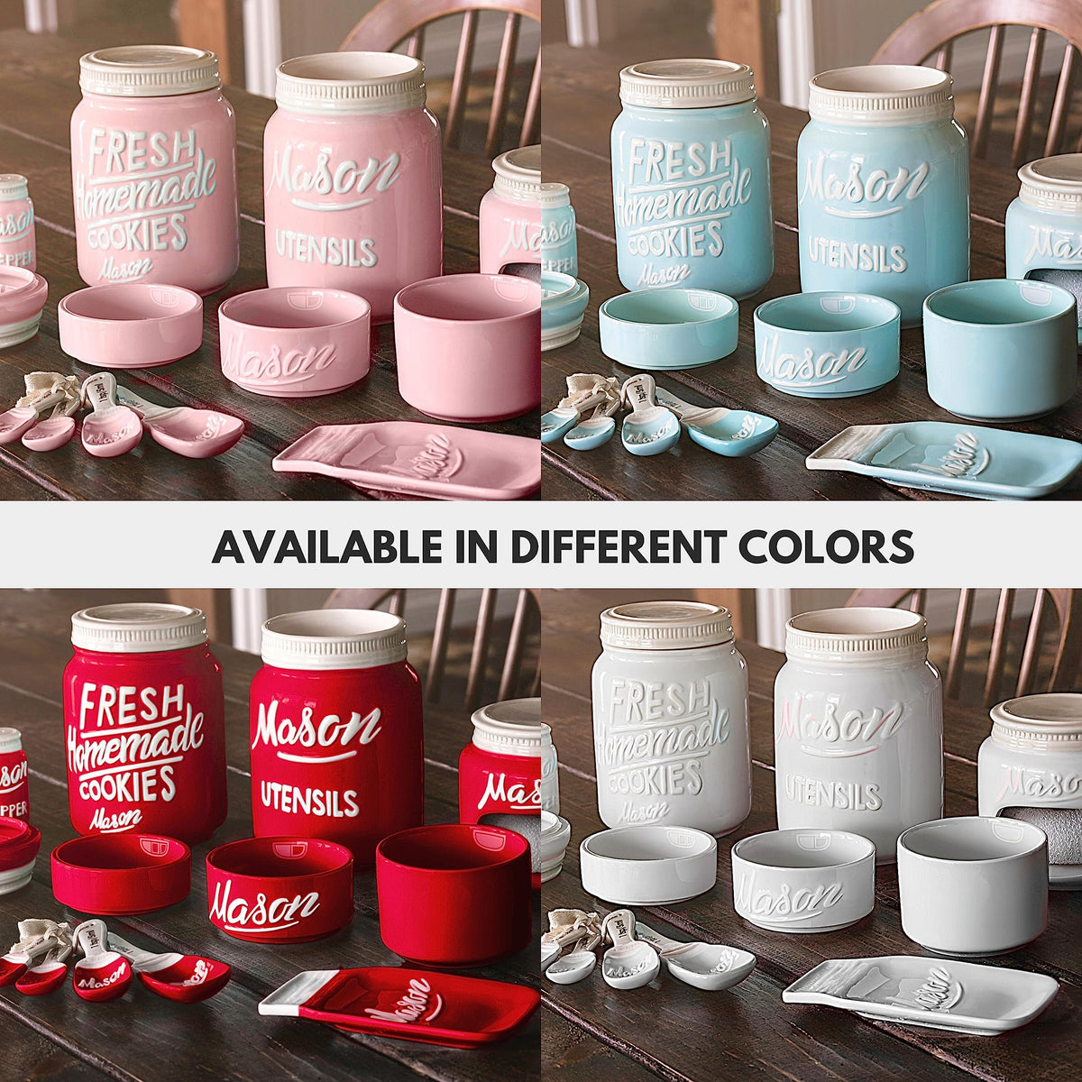 Farmhouse Canisters Sets for the Kitchen - Mason Jar Ceramic Kitchen Utensil Holder, Spoon Rest, Cute Cookie Jar, Salt & Pepper Shaker Sets, Sponge Holder, Measuring Cups & Spoons (White,17-Pc Bundle)