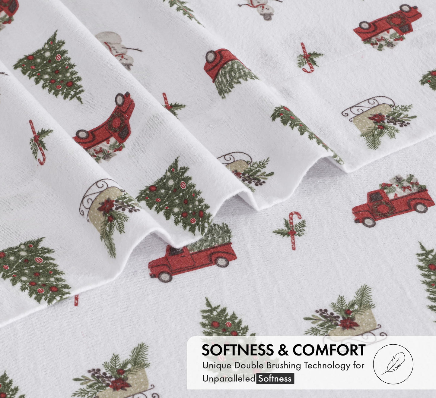 RUVANTI Flannel Sheets Queen Size - 100% Cotton Double Brushed Bed Sheets, Deep Pockets 16 Inches Queen Sheet Set, All Seasons Breathable & Extra Soft - Warm & Cozy, 4 Piece, Holiday Haul