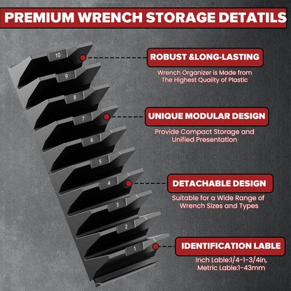40PCS Modular Wrench Organizer Wrench Holder - Wrench Tool Organizers for Tool Drawer Storage, Wrench Storage Set with Metric & SAE Label, Wrench Rack Tool Gift for Professional Mechanics Men, Black