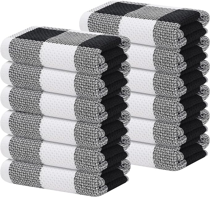 Homaxy 100% Cotton Waffle Weave Check Plaid Kitchen Towels, 13 x 28 Inches