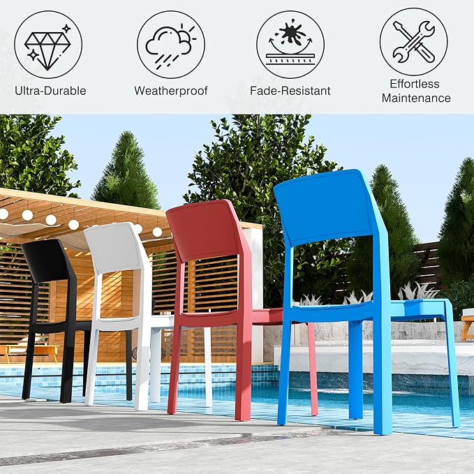 VECELO 4 Pack Stackable Dining Chairs, Plastic Patio Chairs for Indoor Outdoor Use in Kitchen, Poolside, No Assembly, Gray