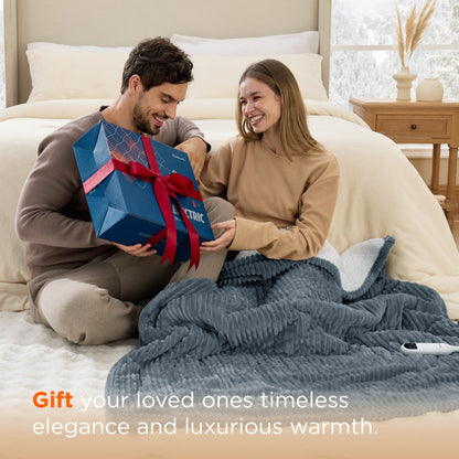 Bedsure GentleSoft Heated Blanket Throw - Soft Ribbed Flannel Electric Blanket, Heating with 6 Time Settings (Up to 10H), 6 Heat Settings & 8Hr Timer Auto Off, Gifts for Grandma (50x60 inches, Black)