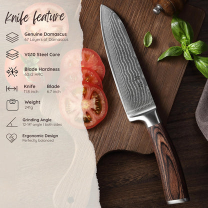 Wakoli EDIB Damascus Santoku Knife – 6.7-Inch Japanese-Style Kitchen Knife, 67-Layer Damascus Steel Blade with VG10 Core, Ergonomic Pakkawood Handle – Professional Cooking Knife in Elegant Gift Box