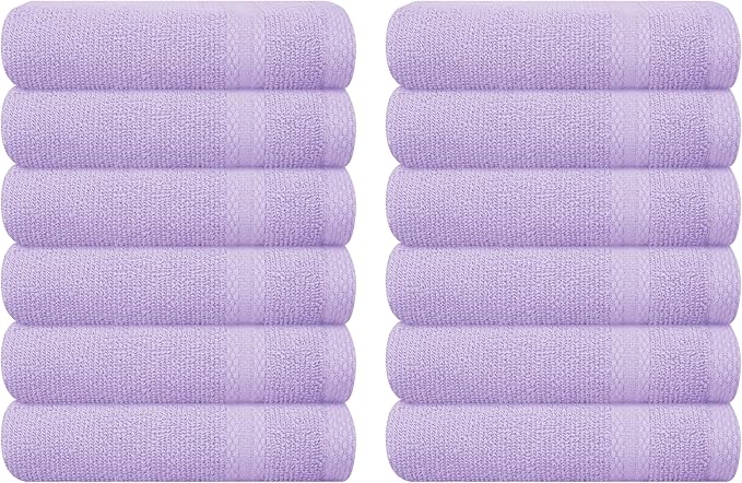 GLAMBURG Ultra Soft 12-Piece Washcloths Set 13x13-100% Ringspun Cotton
