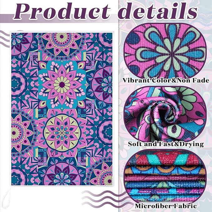 Boyiee Set of 6 Mandala Kitchen Towels Absorbent Boho Dish Towels 24 x 16