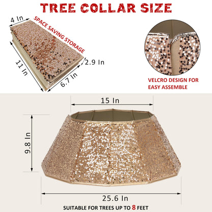 Blissun Christmas Tree Collar, Sequin Christmas Tree Skirt, Foldable Tree Ring, Xmas Tree Stand Base Cover for Christmas Tree Decoration, Champagne