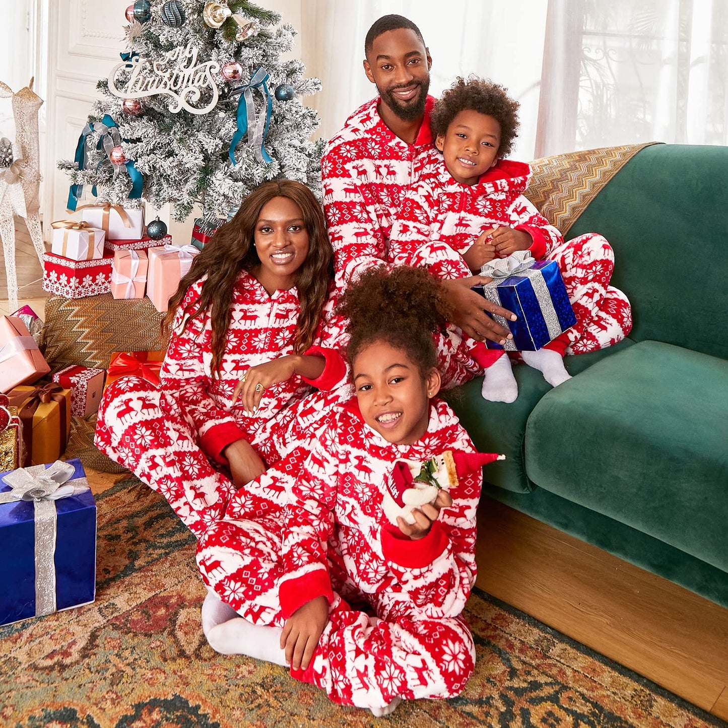 PopReal Christmas Pajamas for Family Onesies Plus Size and Dog, Matching PJs Hoodie Sleeper Snowflake Plush Cozy Warm