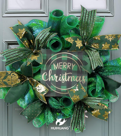 HUIHUANG Christmas Ribbon Wired Green Velvet Christmas Tree Ribbon Green and Gold Wired Ribbons for X-mas Tree, Wreath, Garland, Bows, Home Decor (2-1/2" X 6 Rolls, 36 Yds Total)