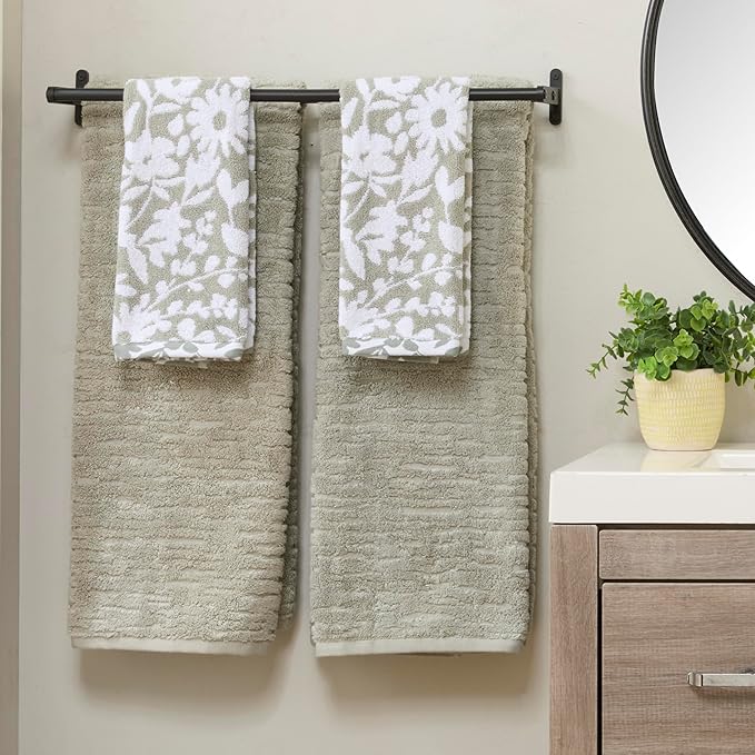 SKL Home CloudSoft/Bedford Floral 100% Cotton Luxury 4-Piece Towel Set
