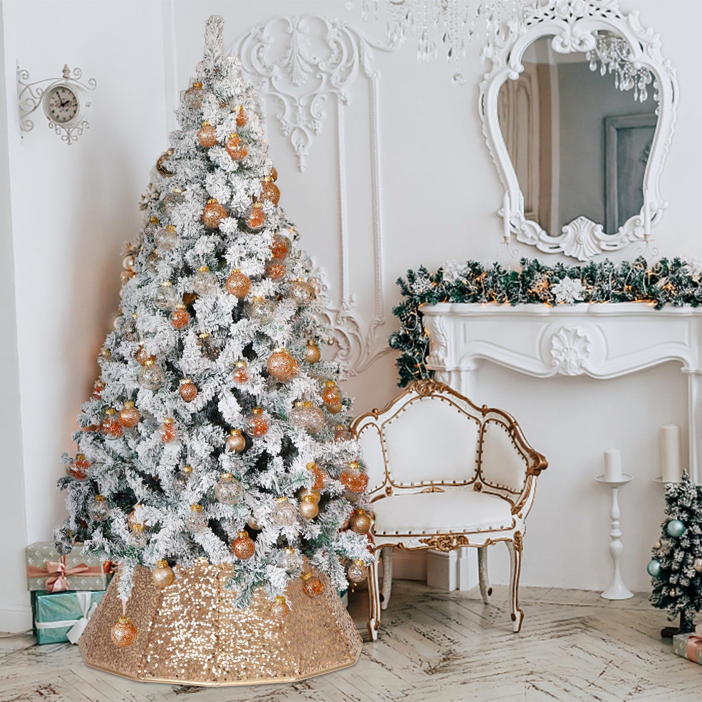 Blissun Christmas Tree Collar, Sequin Christmas Tree Skirt, Foldable Tree Ring, Xmas Tree Stand Base Cover for Christmas Tree Decoration, Champagne