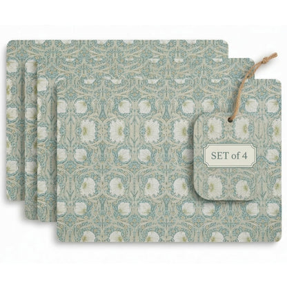 Pimpernel Morris & Co Privat Blue Placemats, Set of 4 - Heat-Safe Table Mats with Floral Design & Cork Backing for Dining Table Styling & Giftable Tableware for Special Occasions