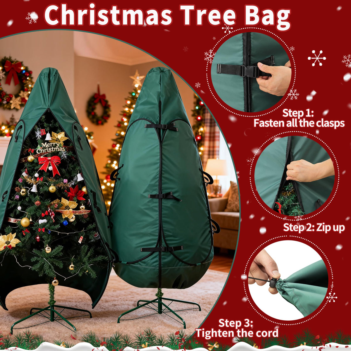 BakCover Upright Christmas Tree Storage Bag 7.5 Ft, Christmas Tree Cover Fit for 6 Ft to 7.5 Ft, Christmas Tree Covers for Upright Storage, Christmas Tree Bag