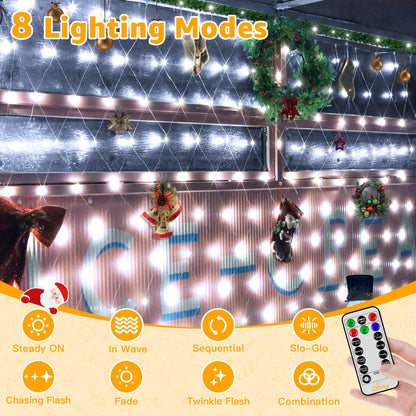 Ollny Net Lights Outdoor Mesh Lights IP67 Waterproof, 210LED 10x7ft Cool White Christmas Net Lights, Connectable Remote 8 Modes Tree Light for Bushes Shrubs Lawn Indoor Decorations