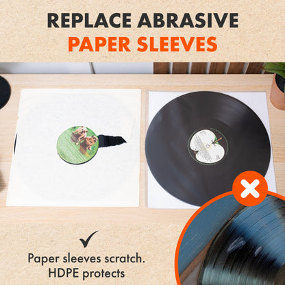 100x 12 Inch Anti Static Inner Vinyl Record Sleeves | Audiophile Poly Lined Plastic Protective Album LP Sleeve | Replaces Paper Sleeves & Fits Inside Cardboard Inners | Archival Quality Triple Ply