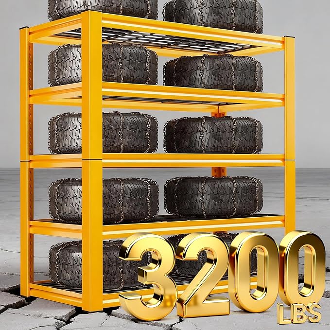 REIBII Garage Shelving Load 3200LBS, 5-Tier Storage Shelves, Adjustable Heavy Duty Metal Shelving Unit for Pantry, Basement, Warehouse, 72" H x 36" W x 16" D, 2PC