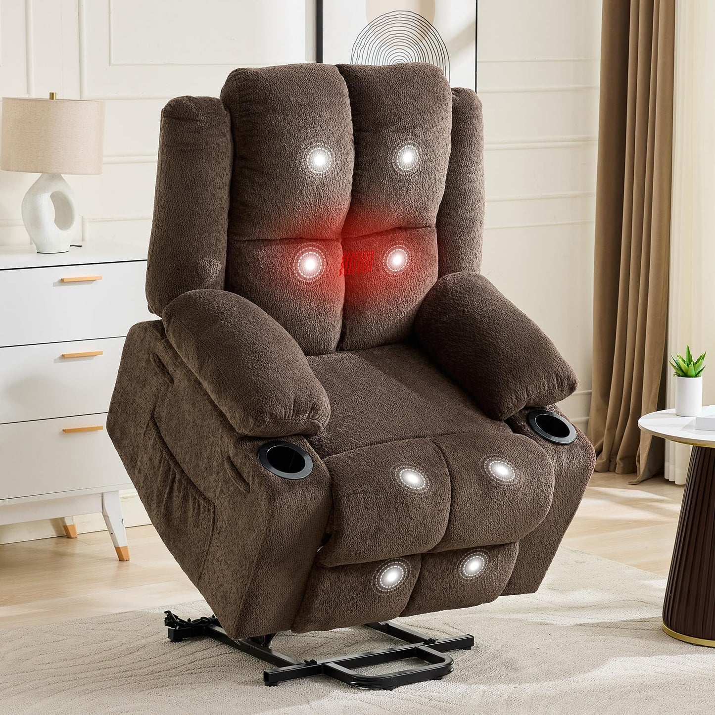 MilleLoom Oversized Power Lift Recliner Chair for Elderly with Vibration Massage and Lumbar Heating,150°Adjustable Lay Flat Lift Chair Electric Recliner Chairs,Stand Assist for Living Room,Brown