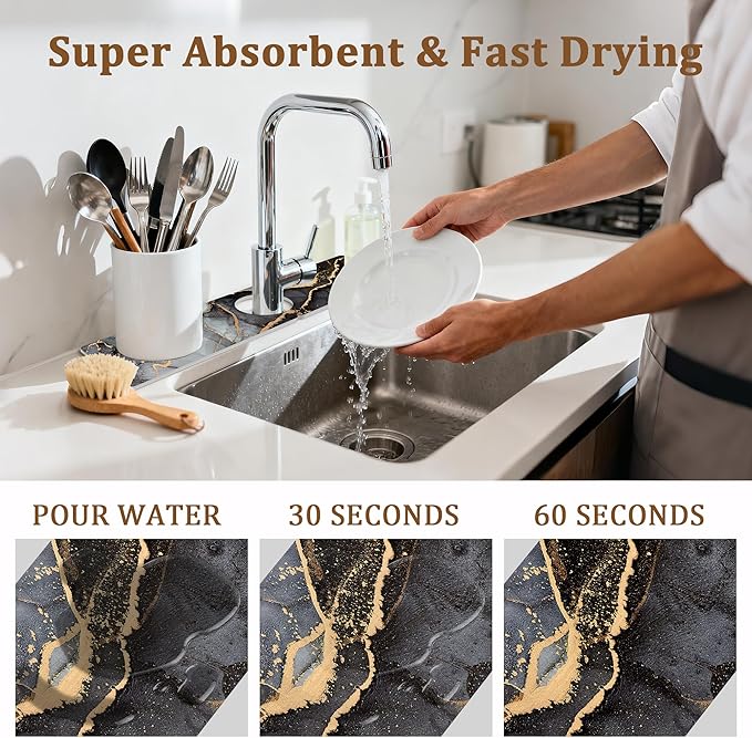 Stone Faucet Mat for Kitchen Sink, 15.7" Fast Drying Around Faucet Diatomite