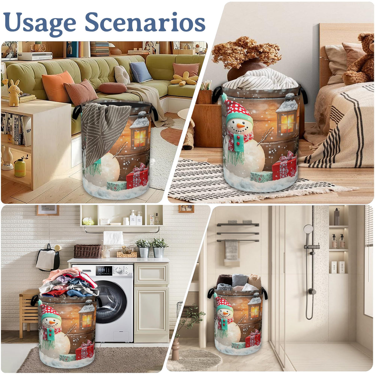 Christmas Laundry Basket,Oxford Cloth Snowman Laundry Hamper With Handle Foldable Portable Clothes Storage Basket for Laundry Room/Bedroom/Bathroom 20.8"x16"