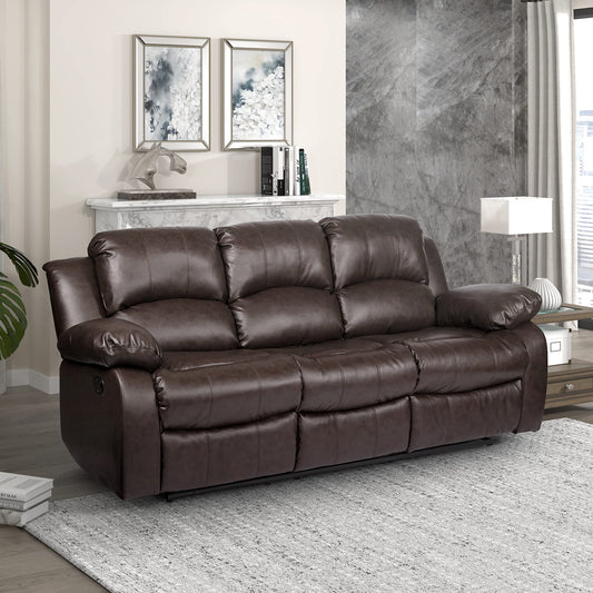 Lexicon Baluze Couch Recliner - Soft Faux Leather Double Reclining Sofa, Manual Pull Tab, Wall Hugger, High-Density Foam, Solid Wood Frame, Easy Assembly, 83" W, Living Room, RV - Brown