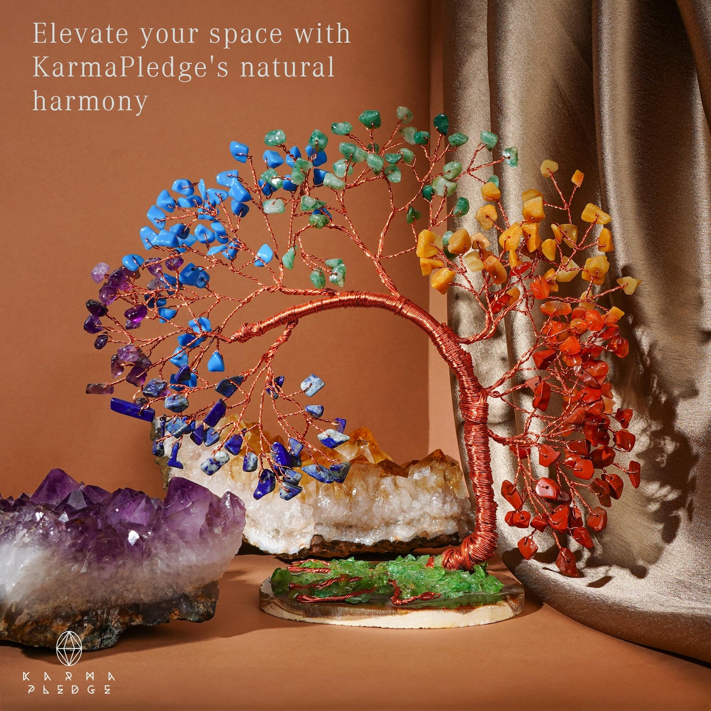 KARMAPLEDGE 7 Chakra Tree of Life for Home, Office, Room, Wall Decor to Bring Money & Good Luck, Handmade Healing Crystal Tree Gifts for Women, Men, Mom & Dad, Unique Gifts for Birthday & Anniversary