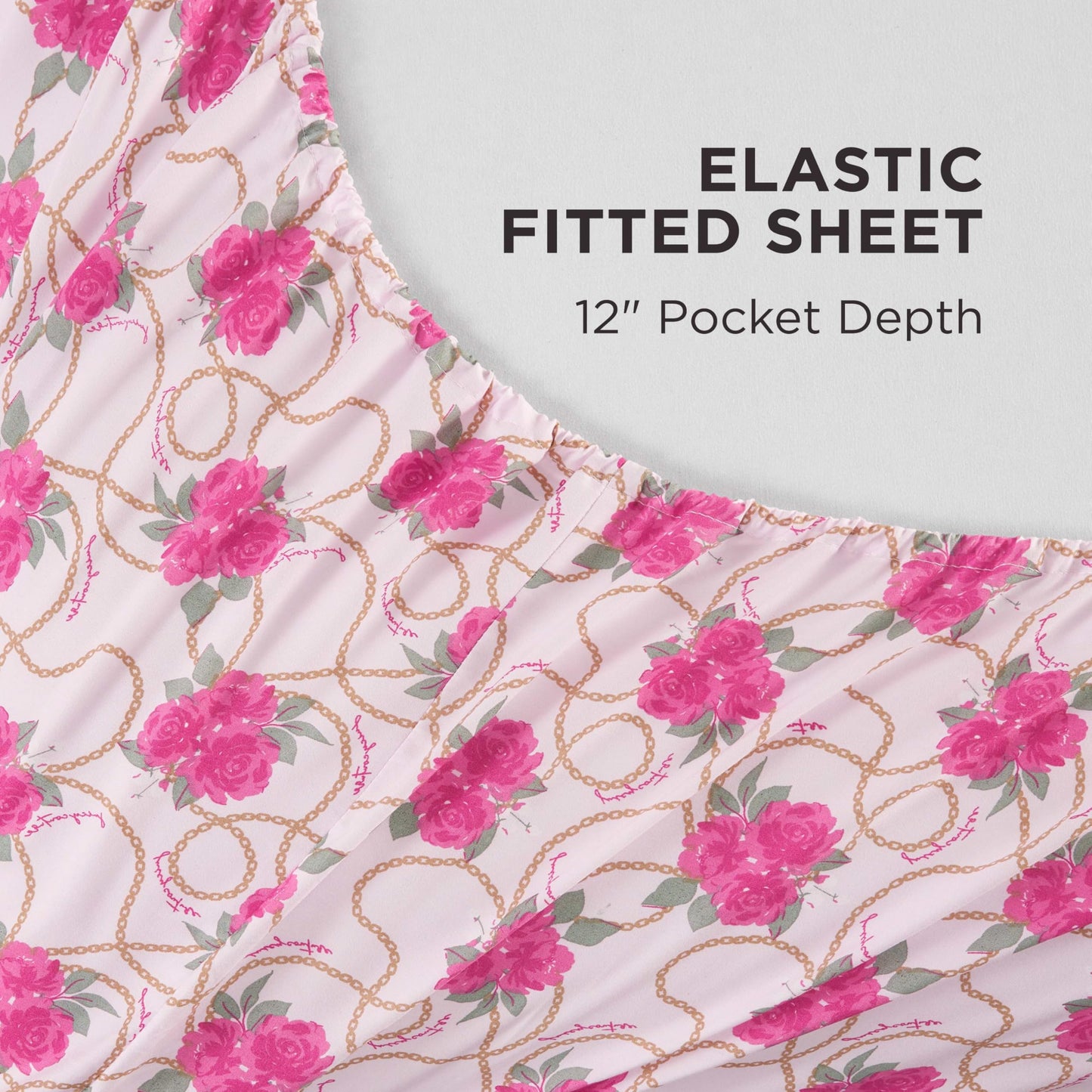 Juicy Couture Printed Microfiber 4-Piece Twin Sheet Set, Bianca Chain Floral Pink