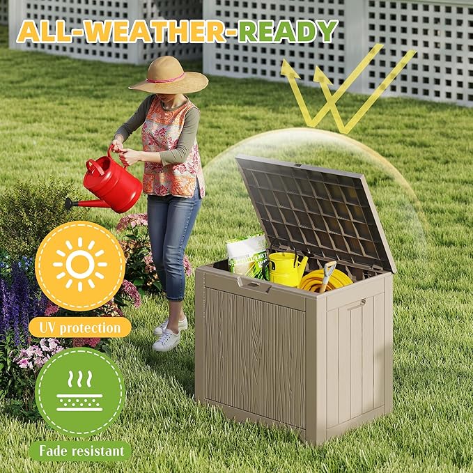 EasyUp 36 Gallon Outdoor Storage Box Waterproof, Resin Outdoor Deck Box, Lockable Deck Boxes for Garden Tools Equipment and Cushions (Gray)