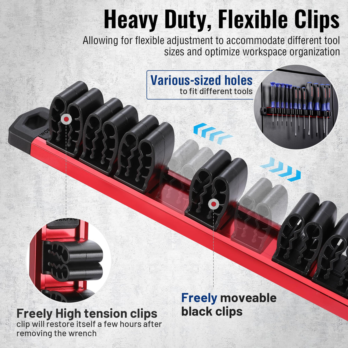 WORKPRO Magnetic Screwdriver Organizer and Wrench Organizer, Aluminum Rail Magnetic Tool Organizer, Tool Holder, Toolbox Organization, 24-Slot Screwdriver and Wrench Holder (Tools not Included)