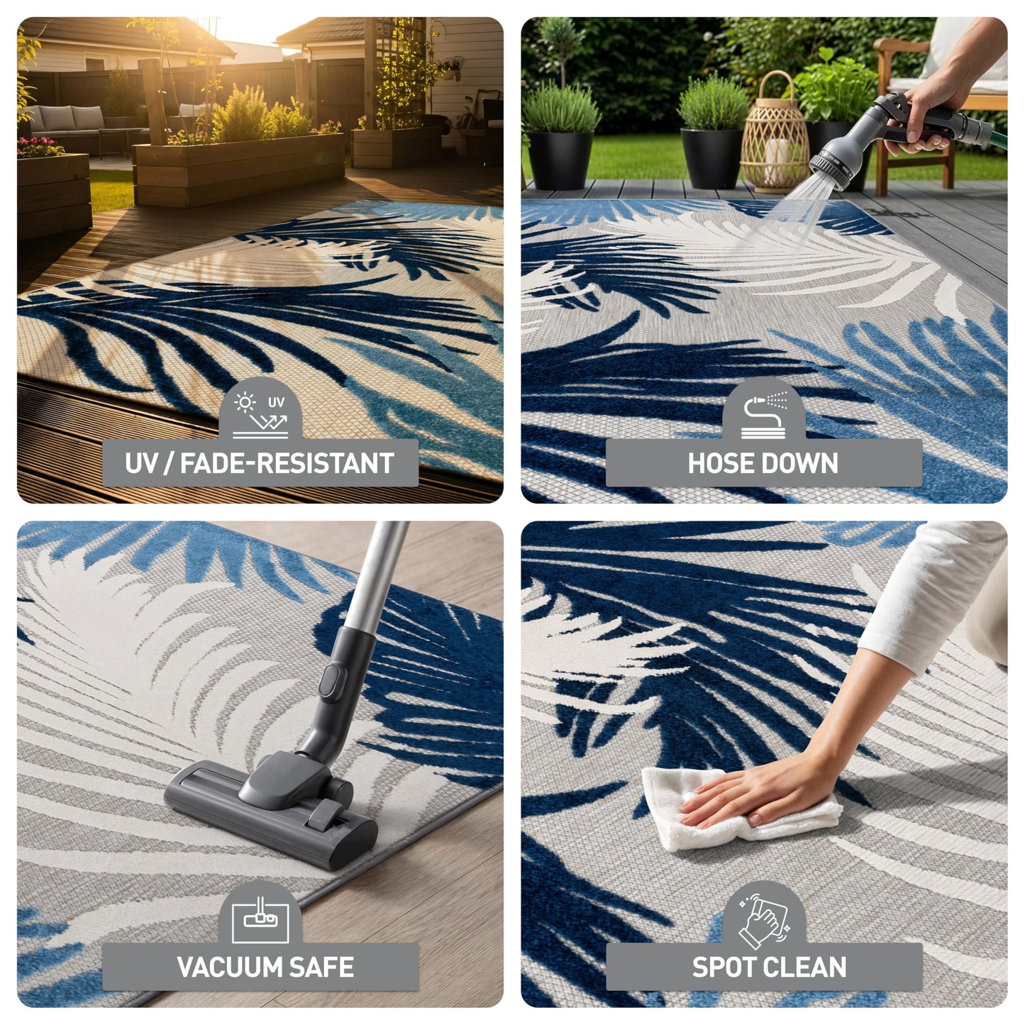 Rugshop Navy Lucca Contemporary Floral Indoor/Outdoor Area Rug Durable Polypropylene, Weather Resistant, Easy to Clean for Backyard, Deck and Outdoor Lounge 12' x 15'