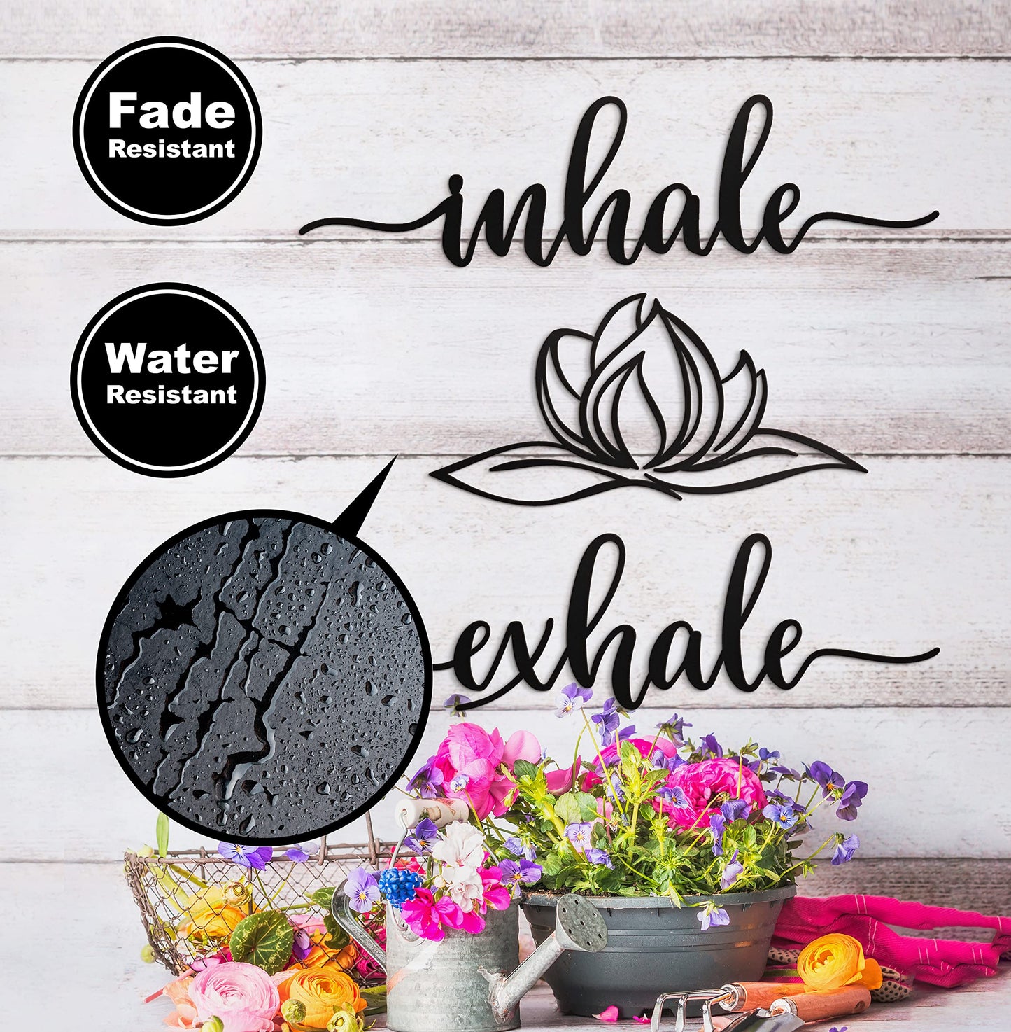 Vivegate Home Inhale Exhale Wall Art Lotus Flower Metal Zen Wall Decor - 18"X18" Black Modern Clearance Inhale Exhale Lotus Flower Metal Wall Signs For Hanging Room Shelf Décor
