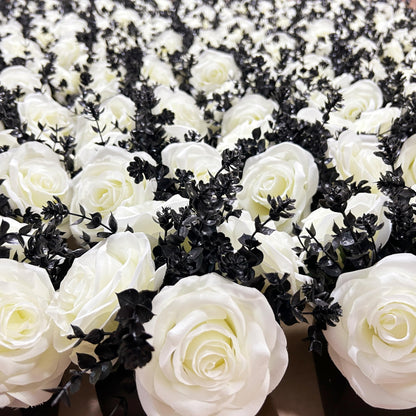 LADADA Artificial Flowers with Small Ceramic Vases, Roses in Vases Plastic Artificial Flowers and Plants,Used for Home Office Wedding Decoration, Table Decoration(White+Black)