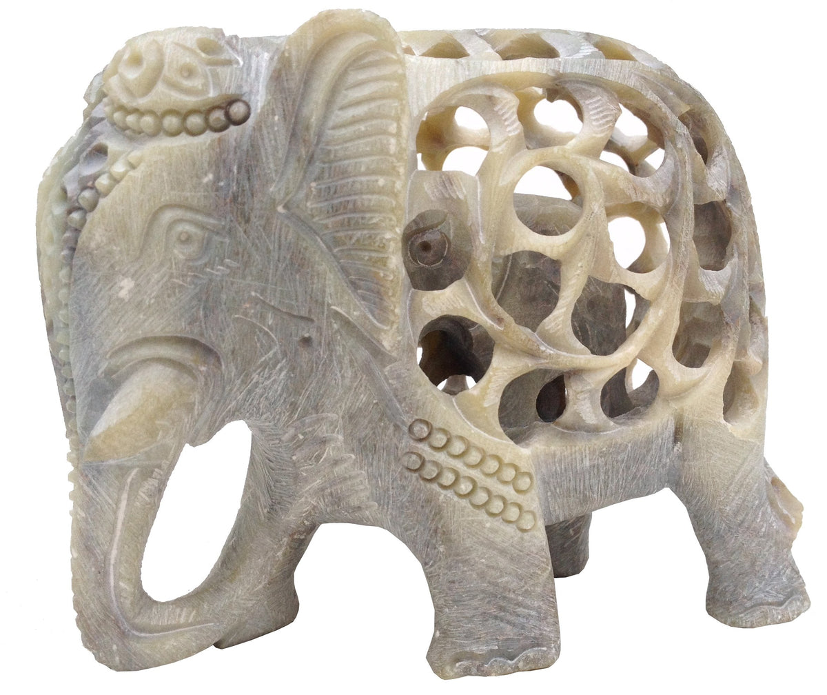 Stone Elephant Mom with Baby in Tummy Statue/Sculpture - Impossible Stone Art 5" Soapstone Collectible Elephant Figurine of Mother Elephant with Baby Inside - Unique Elephant Decor Gifts