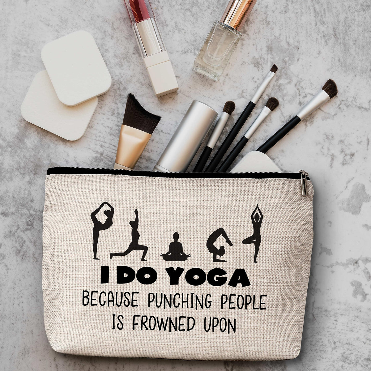 AWSICE Yoga Gift Makeup Bag I Do Yoga Because Punching People Is Frowned Upon Cosmetic Travel Bag Thank You Gift For Instructor Lover Teacher Women Sister Friend-A14