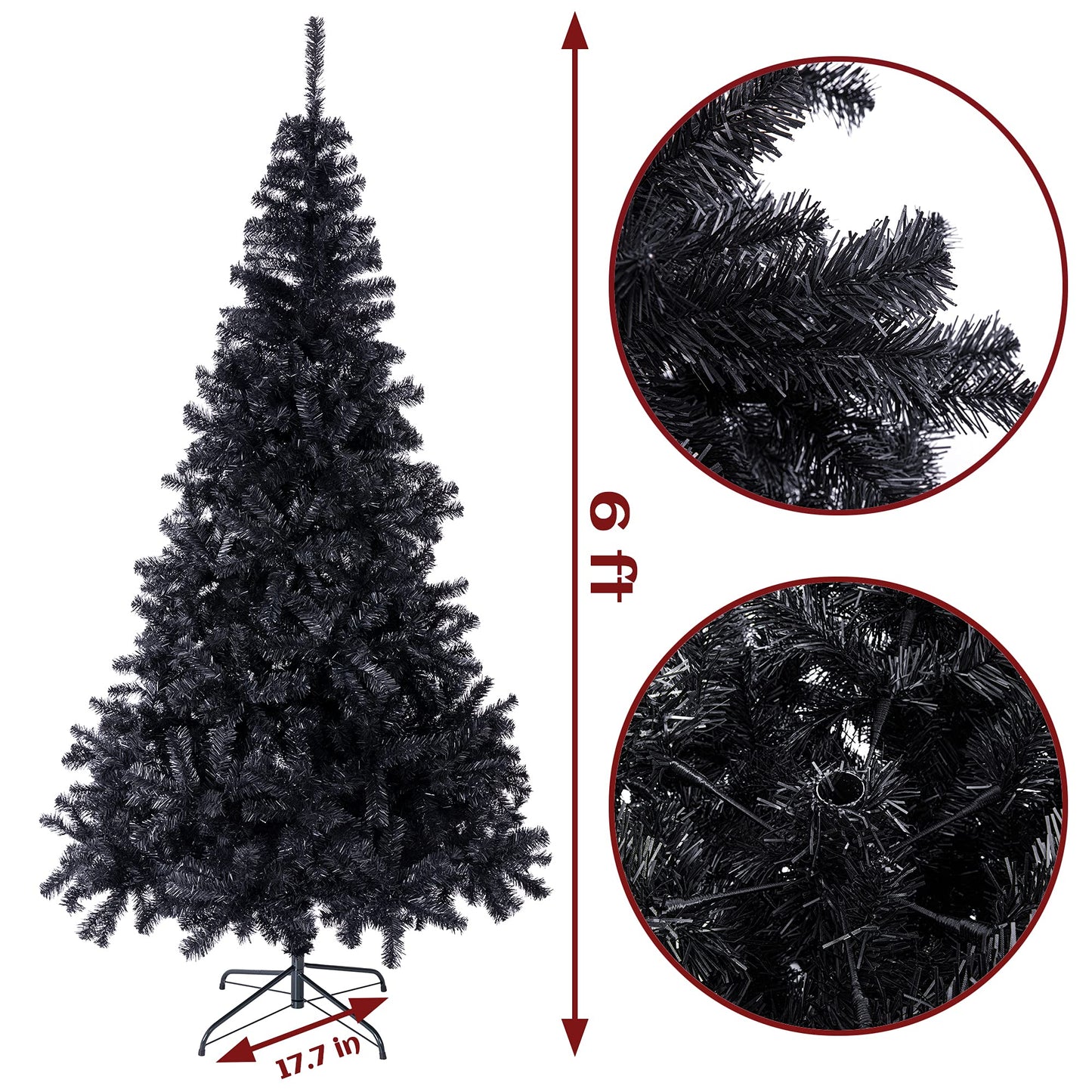 Sunnyglade 6 Ft Halloween Black Premium Artificial Christmas Tree 1000 Tips Easy to Assemble with Christmas Tree Stand (6 ft)