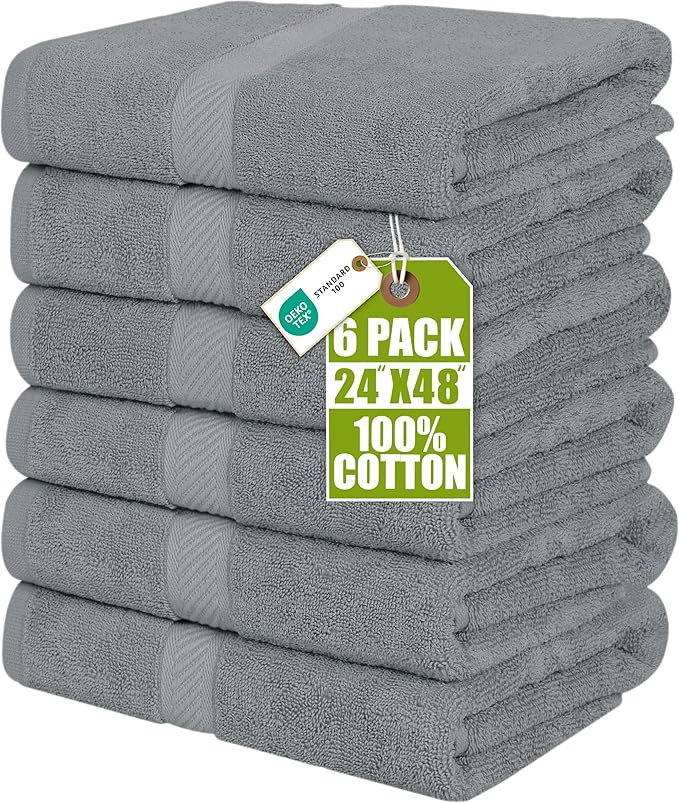 Utopia Towels 6 Pack Medium Bath Towel Set, 24 by 48 Inches, 500 GSM 100% Ring